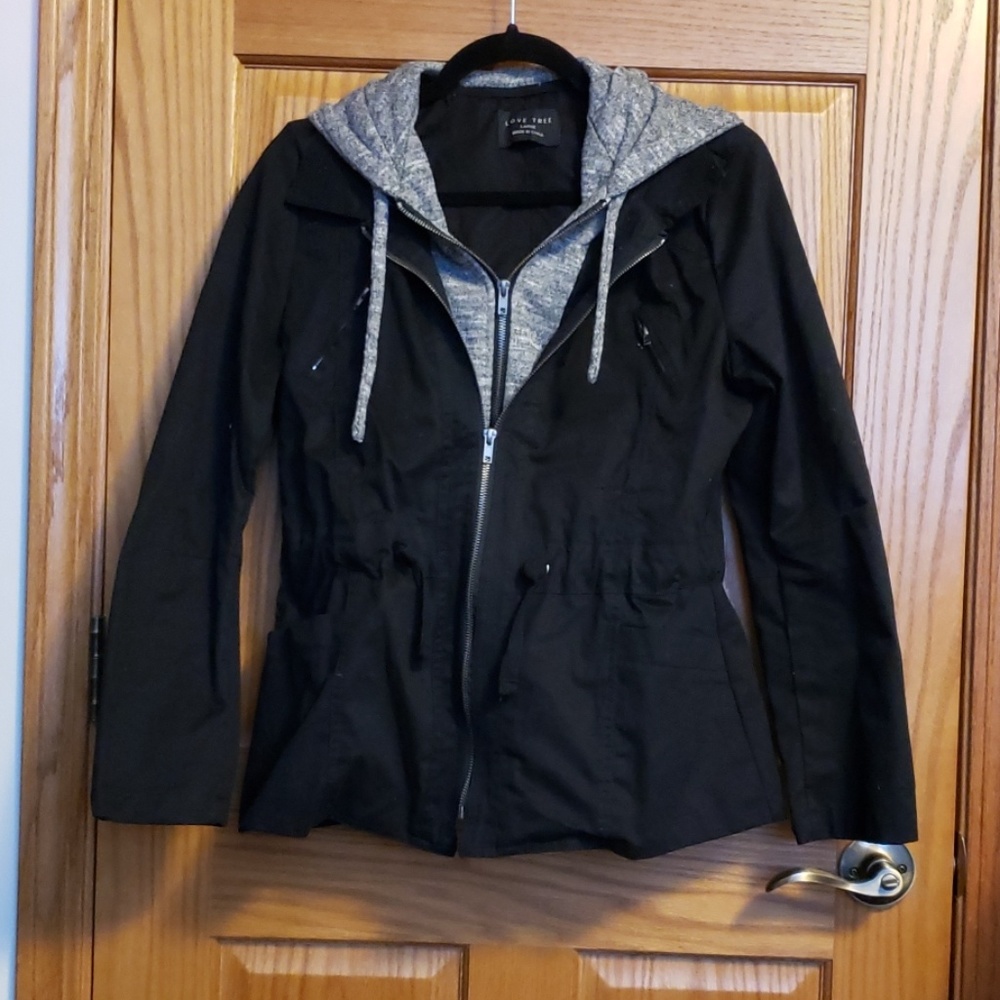 NEW Black double zip jacket with hoodie
